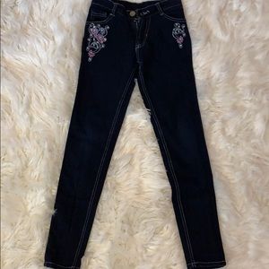 Embroidered dark wash jeans